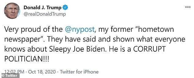 Joe Biden corrupt politician, real donald trump twitter about New York Post