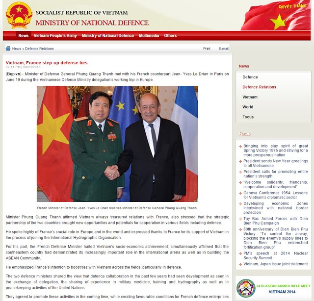 phùng quang thanh, jean yves le drian, ministry of national defence