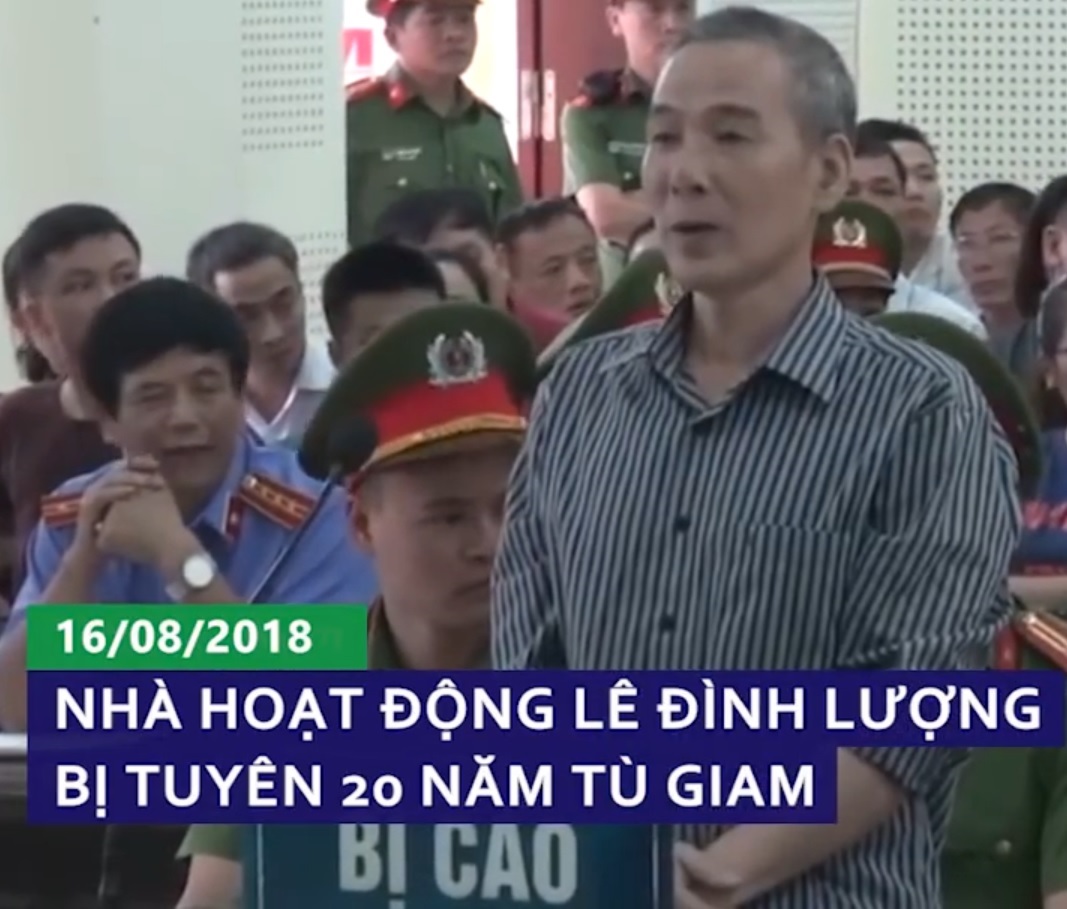 Nhà hoạt động Lê Đình Lượng bị tuyên án 20 năm tù giam và 5 năm quản thúc