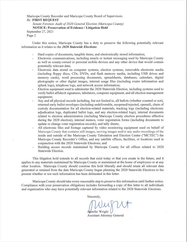ICYMI: Letter from Arizona Assistant Attorney General Jennifer Wright