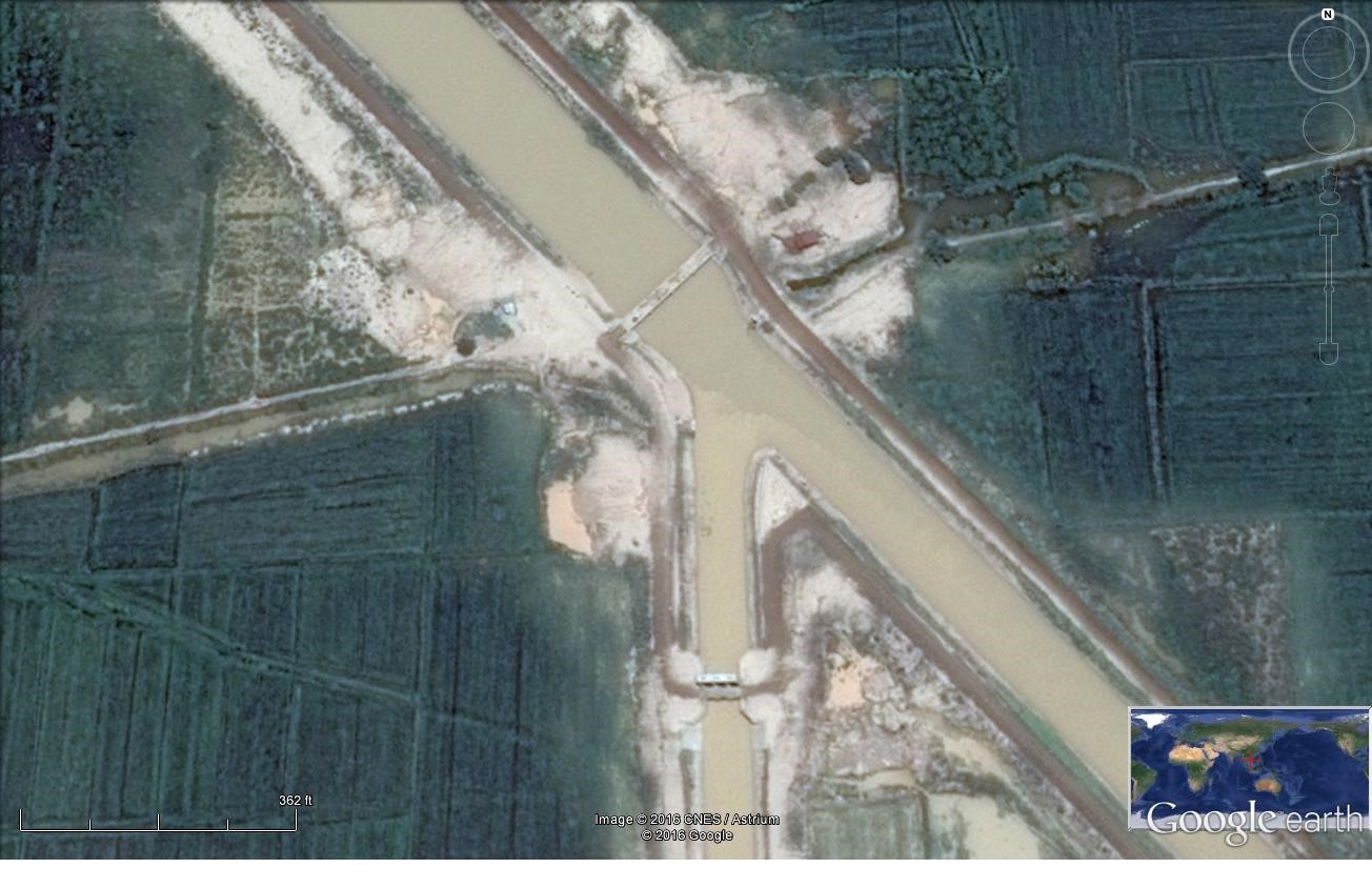 đồng bằng sông cửu long hạn hán, mekong river delta, Kinh đào của dự án Vaico ở Sithor Kandal [GoogleEarth]