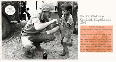 la guerre du viet nam, viet nam war, Lính Mỹ băng bó vết thương cho trẻ em